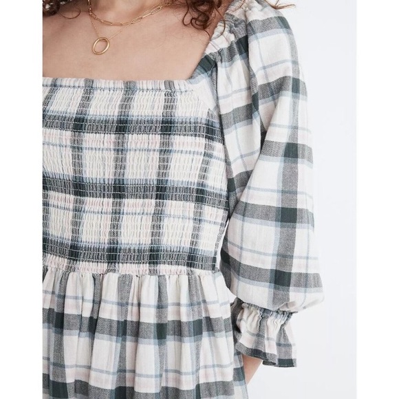 Madewell Lucie elbow-sleeve smocked mini dress in plaid - Picture 11 of 12